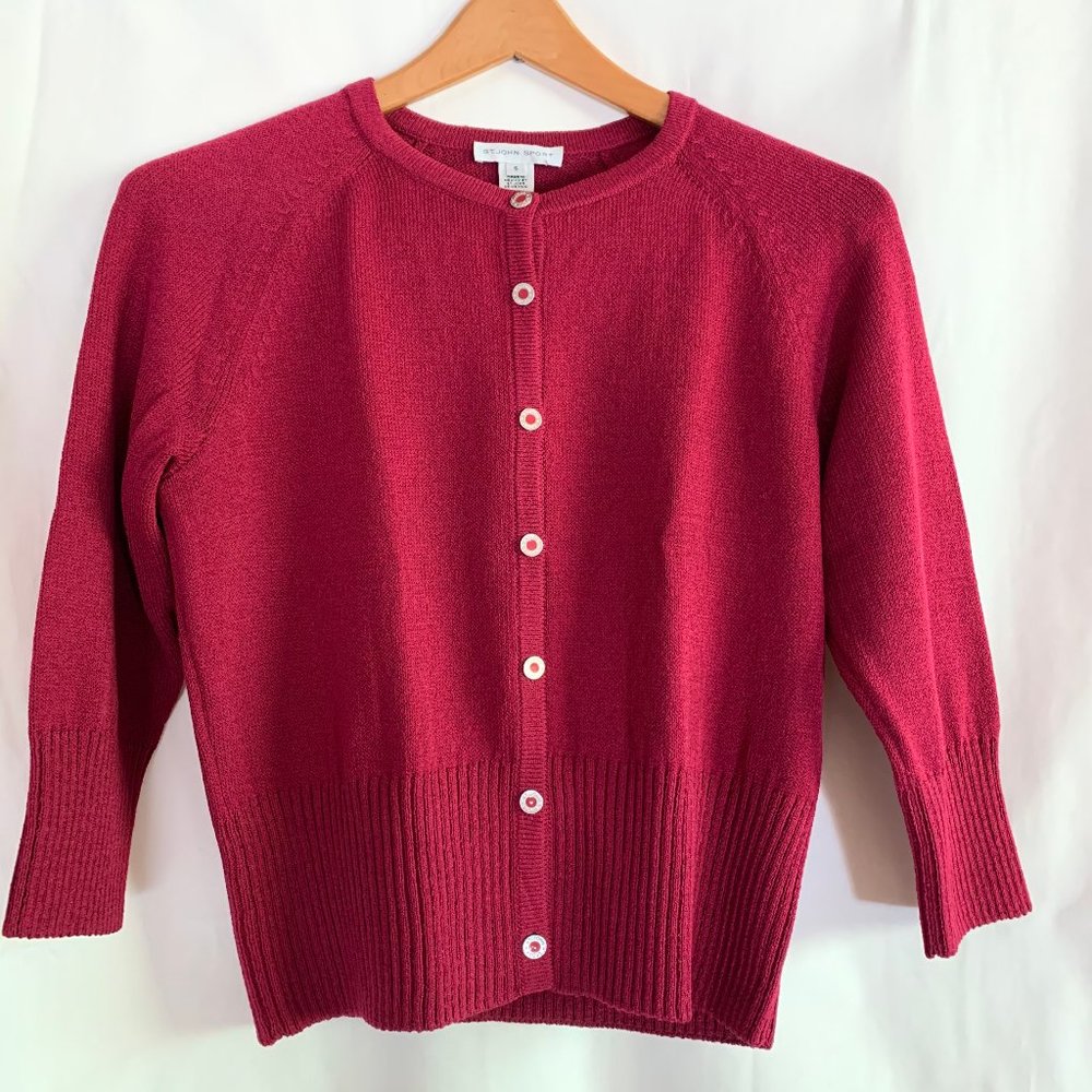 St John Knit Button up Cranberry Cardigan